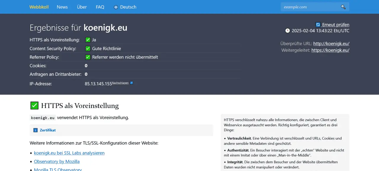 Zum Sicherheitstest meiner Site