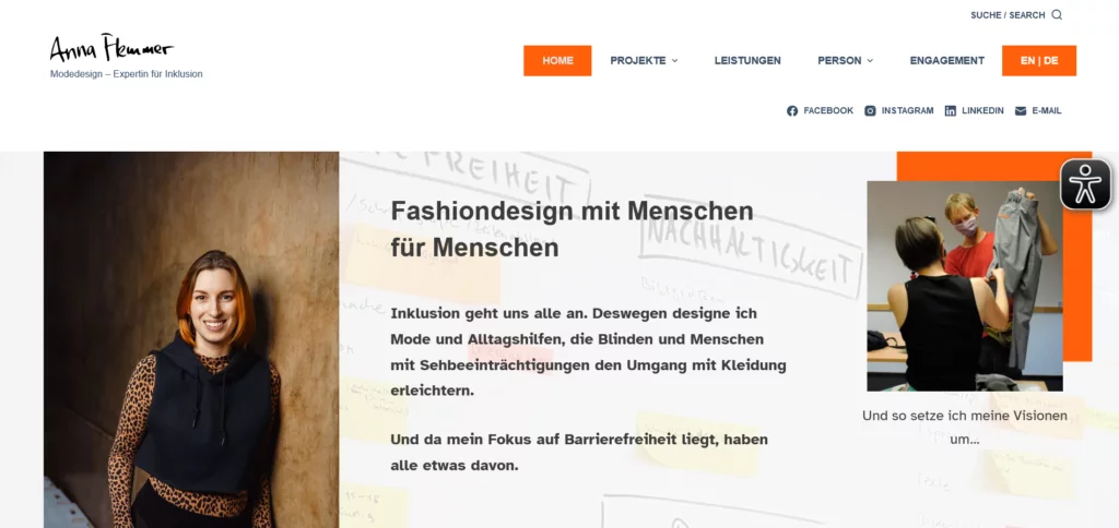 Startseite Website von Anna Flemmer, Fashiondesign mit Menschen für Menschen