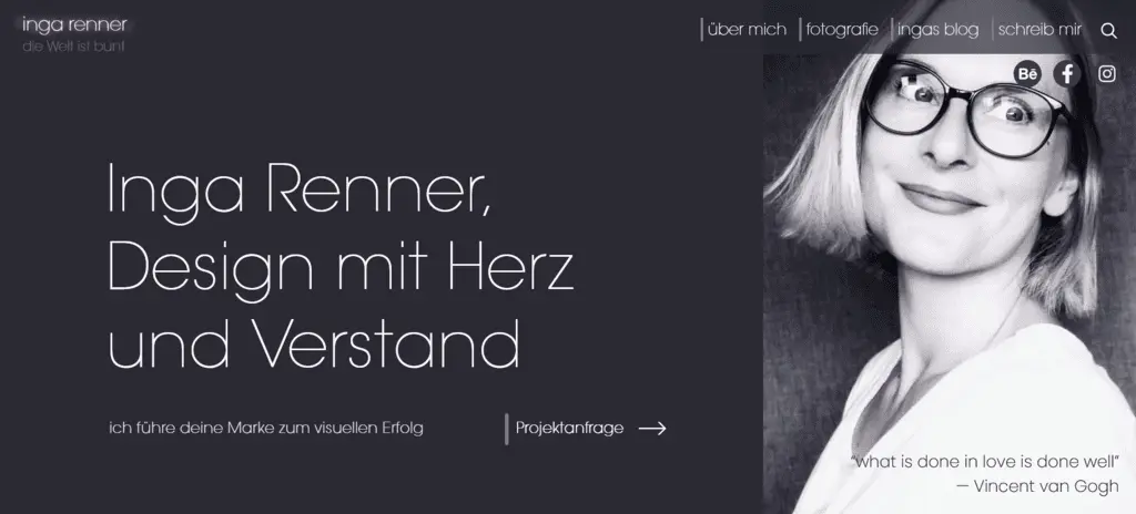 Startseite der Website von Inga Renner Kommunikationsdesign