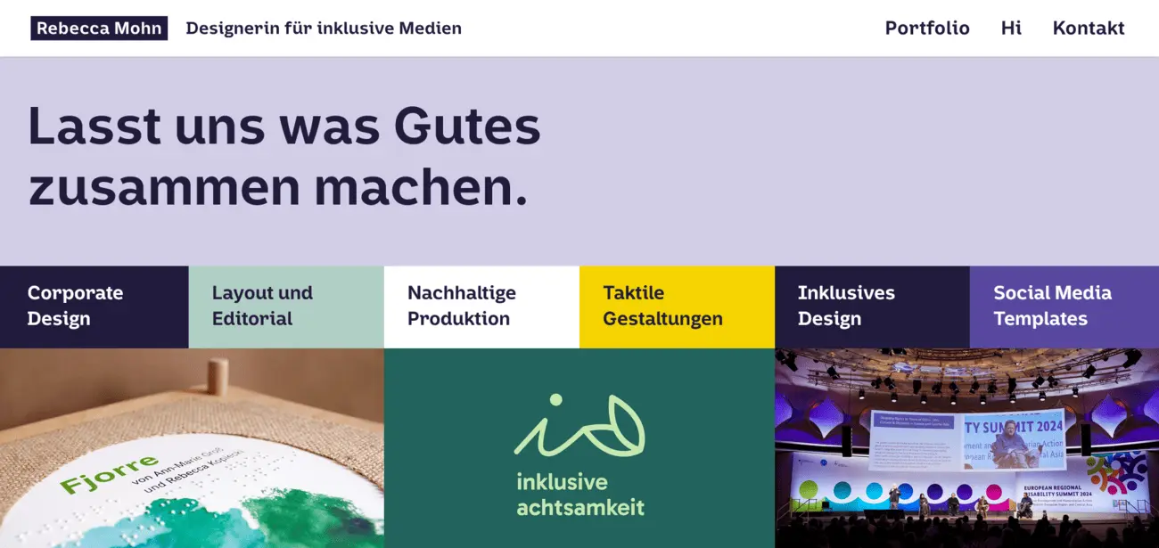 Screenshot der Startseite von Rebeccas Webpräsenz